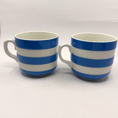 TG Green Cornish Ware Blue Tea Coffee Flat Cup Mug Saucer Set of 4 Black Shield - Picture 3 of 11