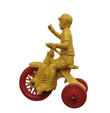 Vintage Auburn Rubber Toy - Child On Tricycle -Yellow W/Red Wheels USA Original