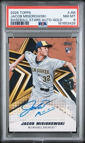 2026 TOPPS JACOB MISIOROWSKI AUTO-GOLD BASEBALL STARS /50 PSA 8 Cy Young 🔥 RC