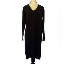 Treasure & Bond wool blend black v neck long sleeve sweater midi dress sz S