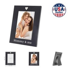 Mommy and Me Picture Frame 4x6 Black Tabletop Silver Heart Ornament Mother Day