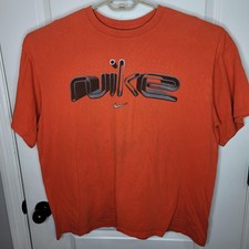 Nike Shirt Mens XL Orange Retro 3D Logo Graphic Tee T-Shirt Cotton Center Swoosh