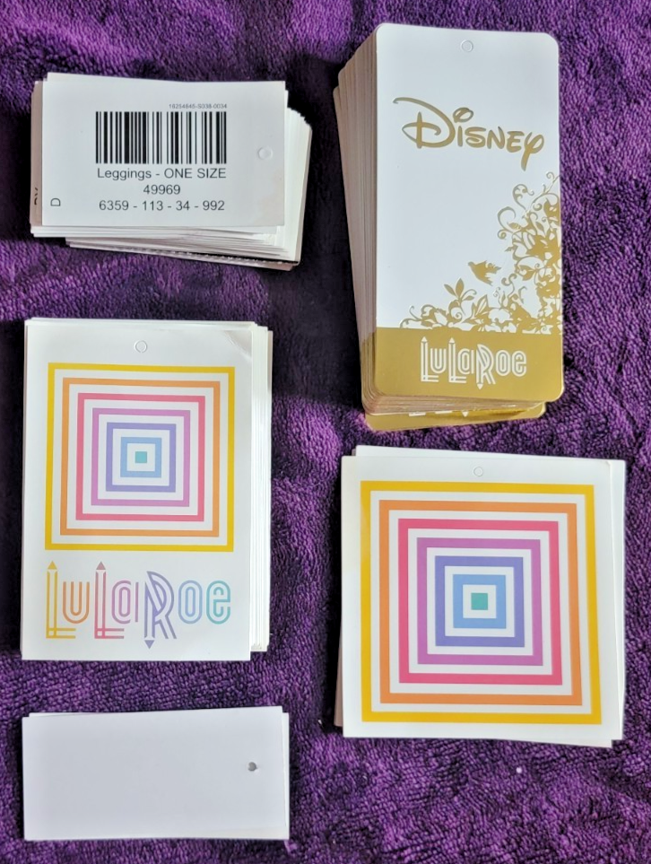ALTRA Etichette LuLaRoe ~ Disney marca taglia e altro ~ LOTTO di 95 solo etichette ~ stock rivenditore