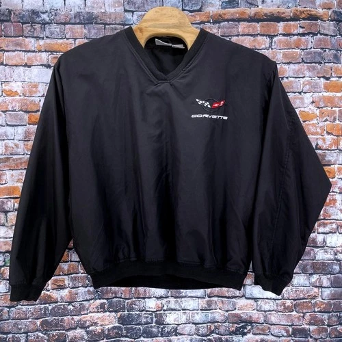 Most Wanted Corvette Windbreaker Pullover Mens XL Black V-Neck Embroidered Logo - product listing photo
