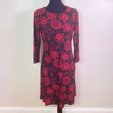 NWT-$99 Tommy Hilfiger Sheath Dress 4 Red Black Floral 3/4 Sleeve Business Chic