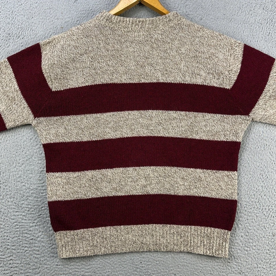 VINTAGE L.L. Suéter tejido de lana Bean cuello redondo para mujer grande granate a rayas hecho en EE. UU. Foto 2 de 4