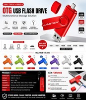 USB Type C Flash Drive Stick 128GB 256GB USB-C 2.0 Dual OTG Thumb Memory Stick
