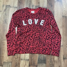 SUNDRY Size 0 Medium Cheetah LOVE Print Red Black Pullover Sweatshirt