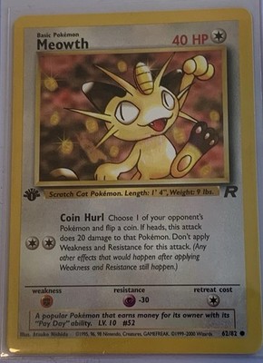 99-2000 Pokemon TCG Team Rocket 1st Ed Meowth  Butcher Knife  Error #62/82 EX-NM