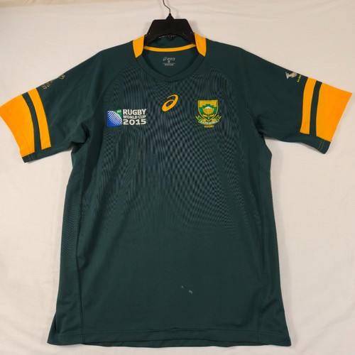 Asics South Africa Springboks Rugby Jersey Men's L Green 2015 World Cup Graphic