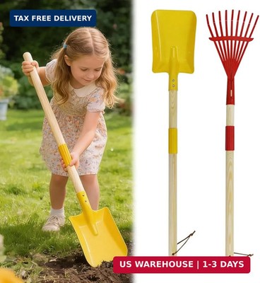 2 Pcs Kids Rake and Shovel Set,28'' Toddler Size Metal Snow Shovel & Leaves Rake
