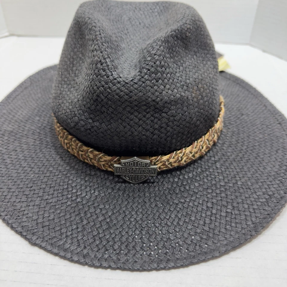 Nuevo Harley Davidson Bambú Paja Vaquero Mimbre Sombrero Logo EE. UU. Grande Gris Carbón Foto 2 de 4