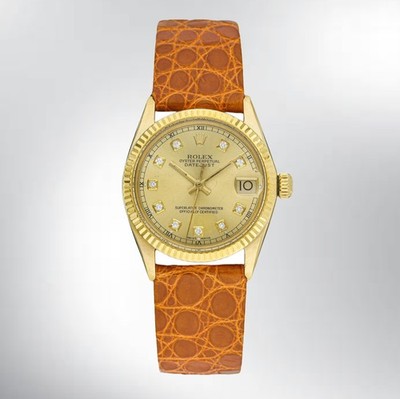 Rolex Oyster Perpetual Date Midsize watch in 18K Yellow Gold w/Diamonds Ref.6827