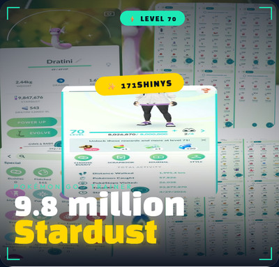Pokémon Go Acc Level 70 +171 Shiny +9.8m Stardust - Female