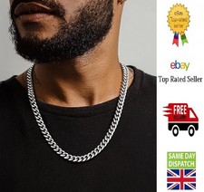 Mens Silver chain necklace Cuban link Hip Hop Thick chunky 6 9mm stainless steel