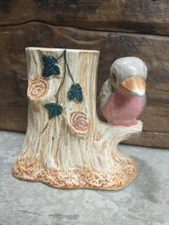 VINTAGE CERAMIC BIRD ON A TREE STUMP PLANTER HAND PAINTED MADE IN Occupied JAPAN