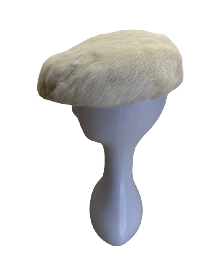 Sombrero boina vintage de piel de conejo blanco para mujer Foto 4 de 4