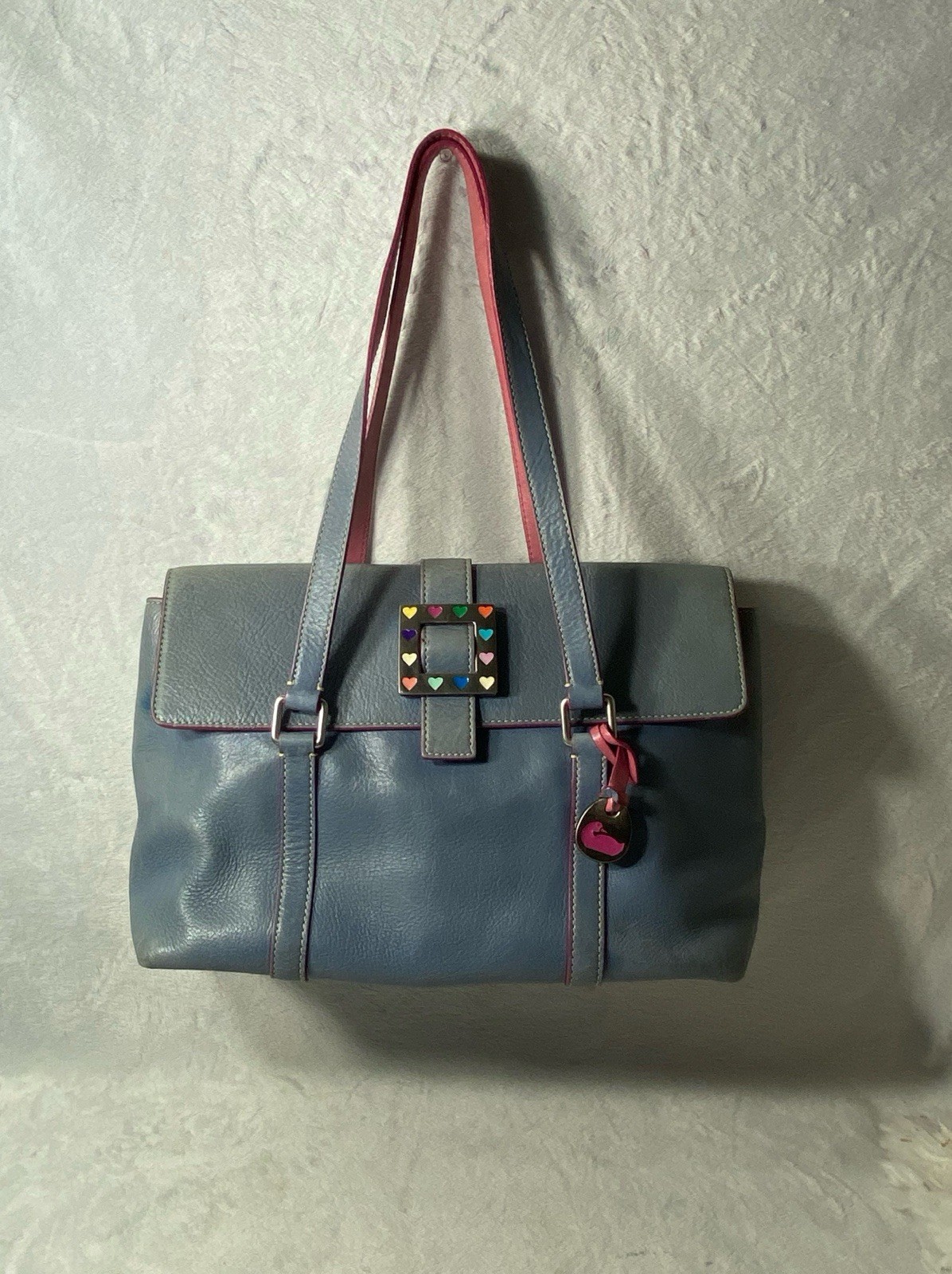 DOONEY & BOURKE Vintage Y2K Heart Buckle Leather Handbag Blue Pink