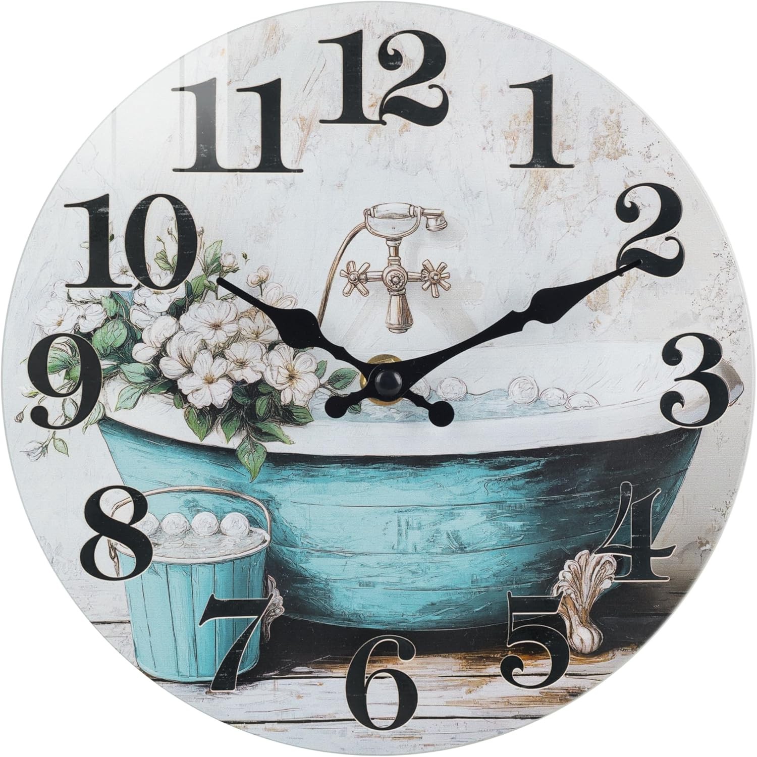 Bathroom Wall Clock,Rustic Style Waterproof Glass Shower Clo