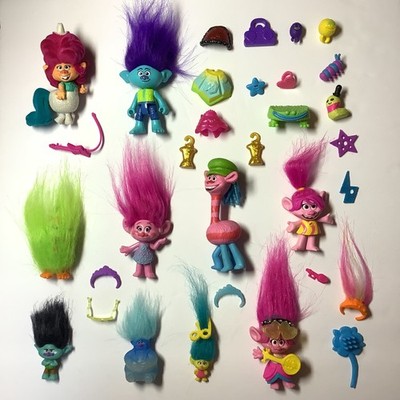 Lot of 10 DreamWorks Trolls Mixed Size Figures & Lots Of Accessories