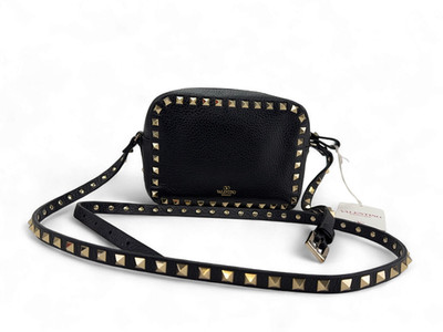 Valentino Garavani Rockstud genarbtes Leder Damen Umhängetasche, schwarz, neu