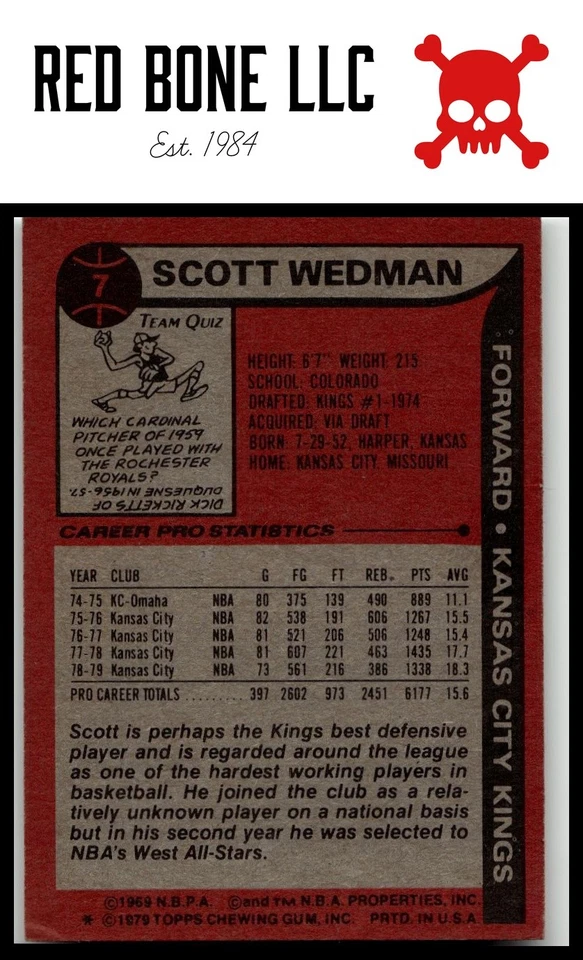 1979-80 Topps #7 Scott Wedman - Image 2 of 2
