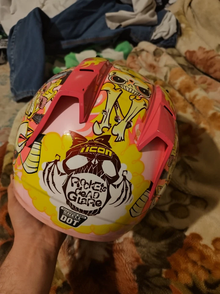 Casco Icon (XXL Mujer) "Rocket's Dead Glare" (Color: Rosa/Amarillo) SIN VISERA Foto 4 de 4