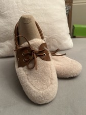 Sperry Slimboat Women s Moccasin boat shoes US 9 Cream textile brown leather