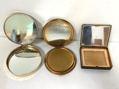 x3 Lot Vintage Makeup Compacts -Tussy + 2 Others. Metal Stone 1950's Mirror