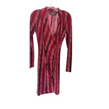 Norma Kamali Red Office Work Slimming V-Neck Long Sleeve Faux Wrap Dress Size XS