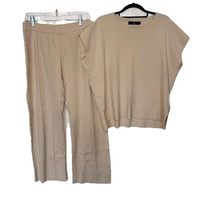 Lillusory Women's XL 2-Piece Outfit Knit Cap Sleeve Top w/ Wide Leg Pleated Pant