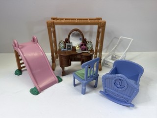 Vtg Lot Fisher Price Loving Family Dollhouse Furniture Vanity Playground Mattel
