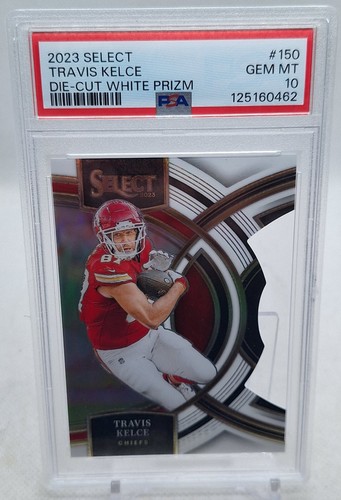 TRAVIS KELCE 2023 SELECT DIE-CUT WHITE PRIZM PREMIER #012/199 PSA GEM MINT 10