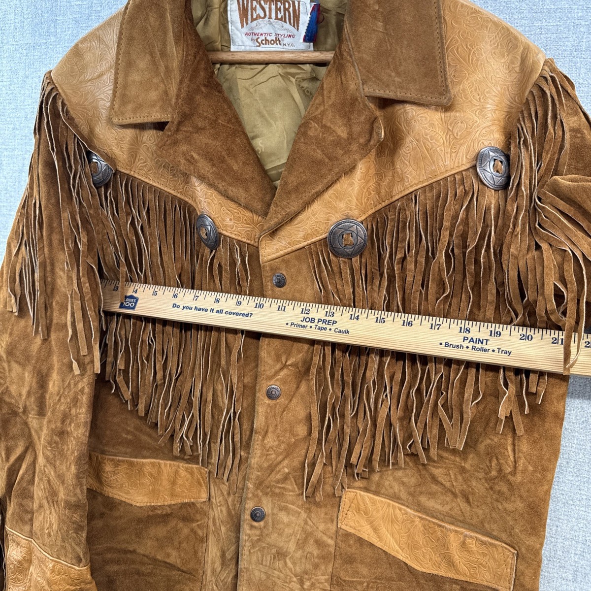 VTG Schott Leather Suede Western Jacket Mens 42 Brown Fringe Snap