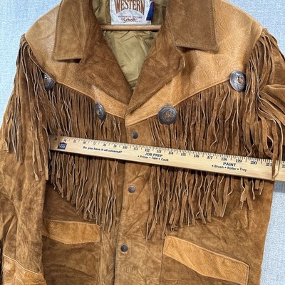 VTG Schott Leather Suede Western Jacket Mens 42 Brown Fringe Snap