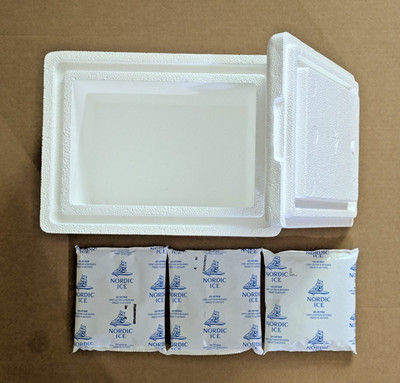 Styrofoam Insulated Box 3 Cold Packs For Shipping Perishables, Meds, Food, Etc.