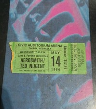 Vintage 1986 Aerosmith & Ted Nugent Omaha Nebraska Green Concert Ticket Stub!