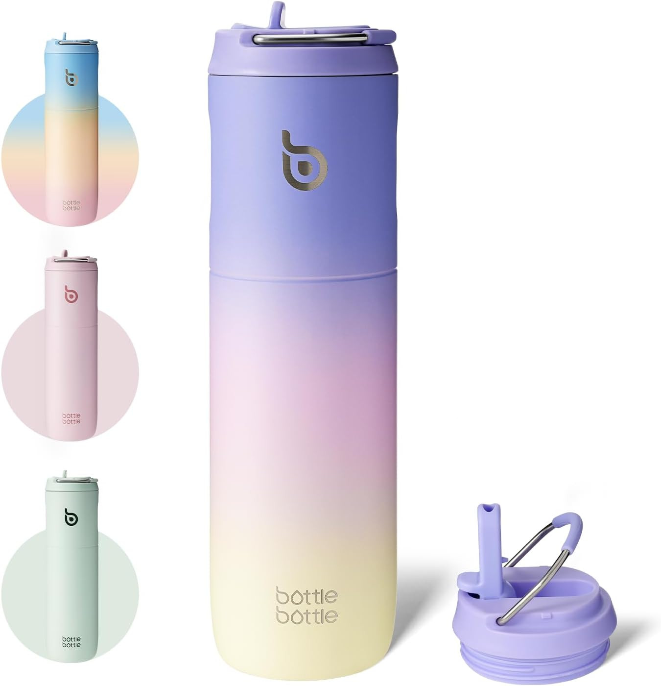 Insulated Water Bottle 24Oz with Straw Lid and Handle for Sp