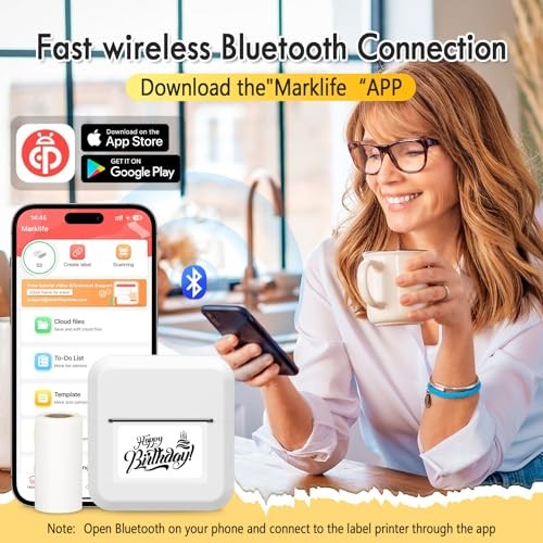 Bluetooth Mini Label Maker S2 with 50x30mm White Tape, Portable Design Bluetooth Mini Label Maker S2 with 50x30mm White Tape, Portable Design