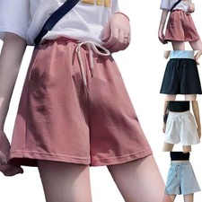 Summer Shorts Women's Loose Wide Leg Elastic Waist Solid Color Casual Pants