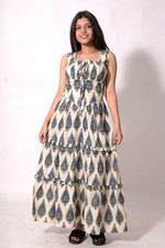 Cotton Block print dress designer sleeveless dresses long tunics summer wear