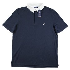Nautica Polo Shirt Mens Small Navy White Collar Classic Fit Cotton Short Sleeve