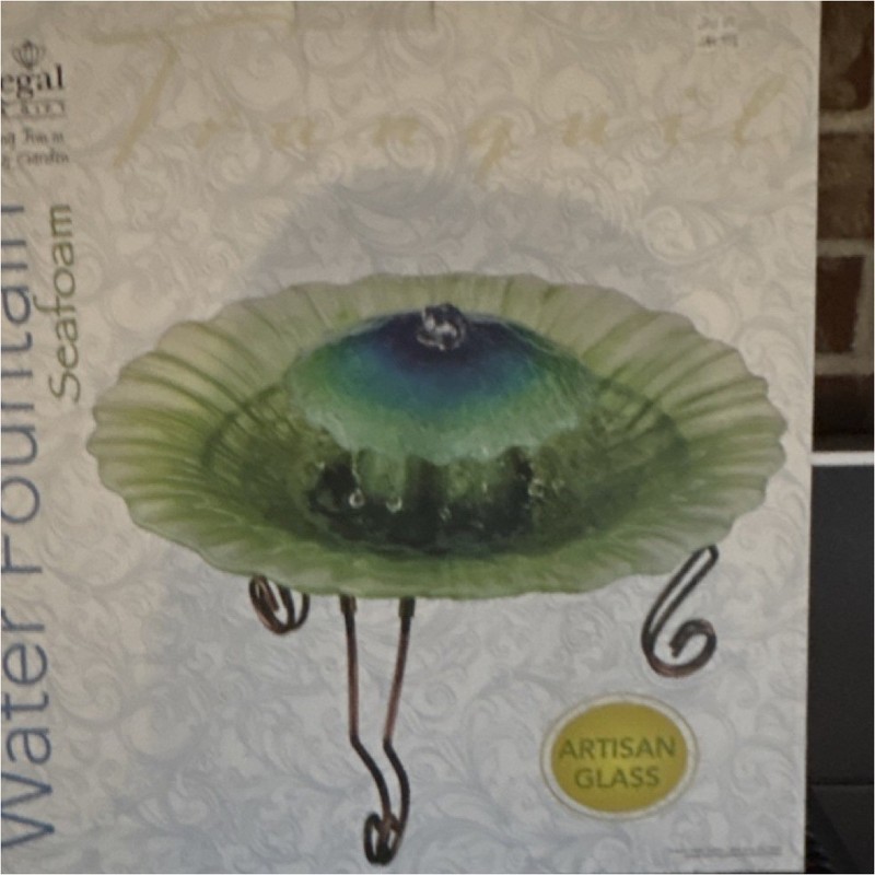 Regal Artisan Glass Seafoam Tabletop Water Fountain Green Blue Freestanding