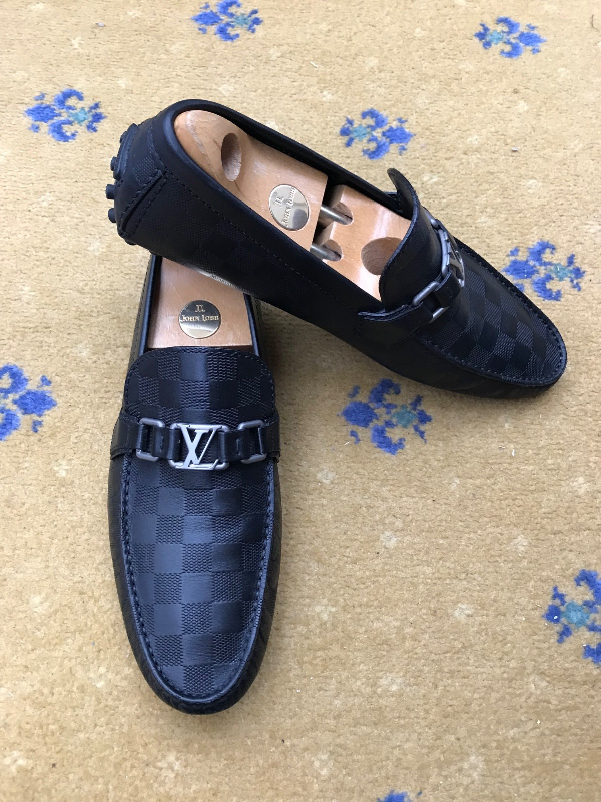 Louis Vuitton Hockenheim Damier Black Shoes Loafers Drivers Mens UK 9.5 US 10.5 thumbnail 7