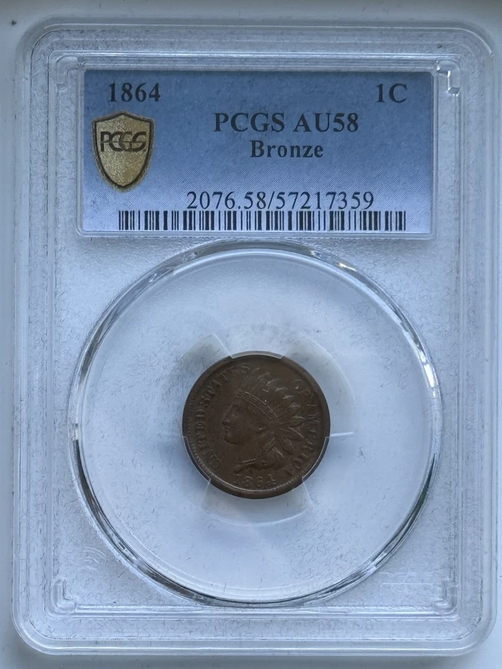 Moeda de um centavo cabeça de índio 1864 - PCGS AU 58 bronze - Imagem 2 de 4