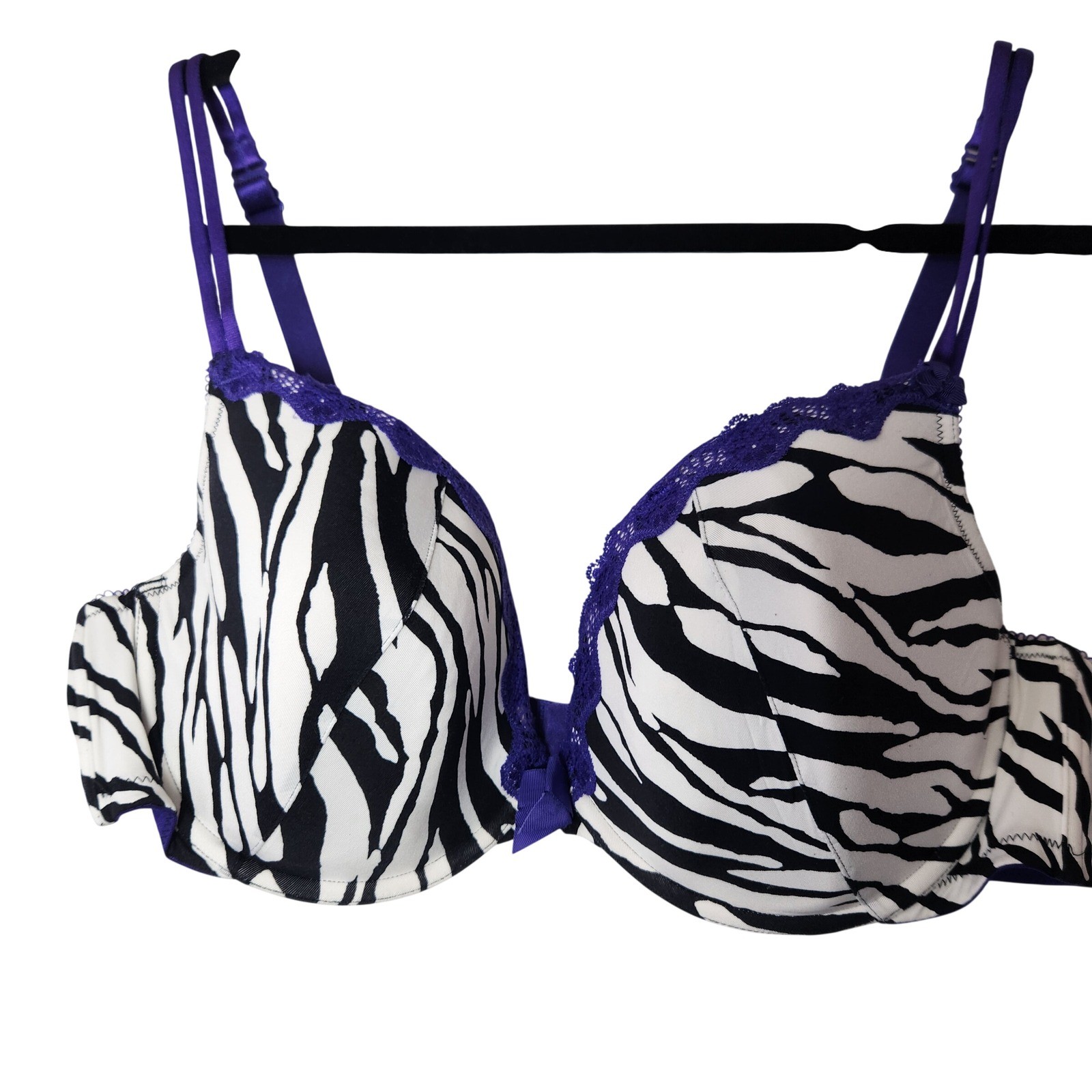 Cacique 44C white & purple zebra print bra Womens Plus size