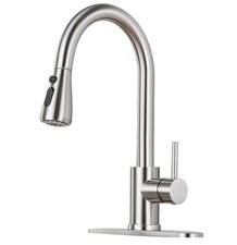Brushed Nickel Kitchen Faucet with Pull Down Sprayer and Deck Plate  SUS 304...