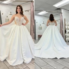 Elegant Satin Wedding Dresses A-Line Strapless Ruching Sweep Train Bridal Gowns