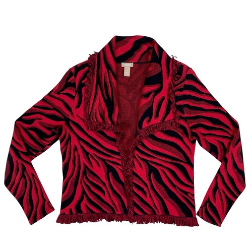 CHICO'S Sz 1 (S- 8) Vest Zebra Print Full Zip Drawstring Elastic