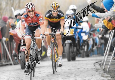 fabian cancellara leads rival tom boonen cycling during the race